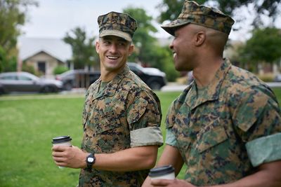 Marine buddies having some coffee together